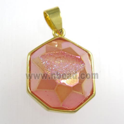 red Druzy Agate polygon pendant