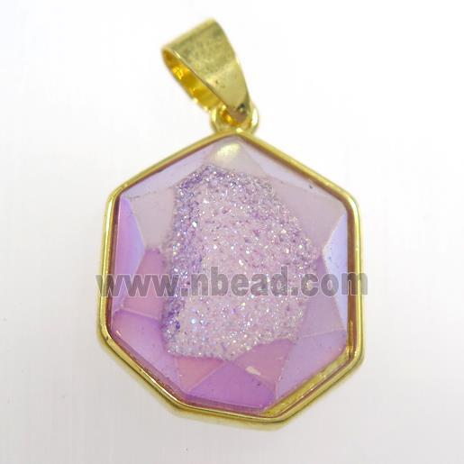 purple Druzy Agate polygon pendant