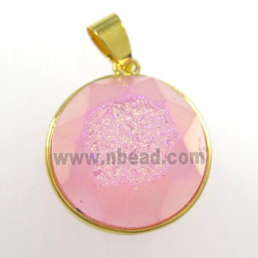 pink Druzy Agate circle pendant