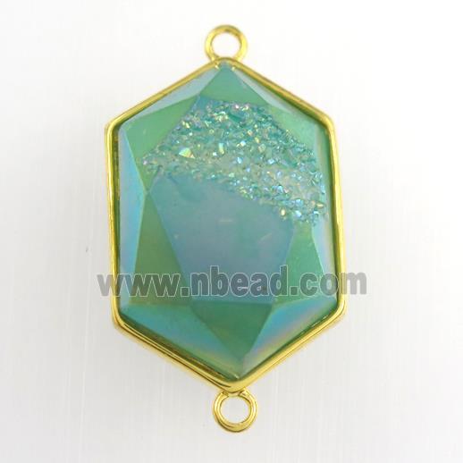 peacock green Druzy Agate polygon connector