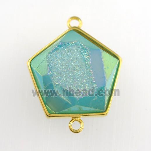 peacock green Druzy Agate polygon connector