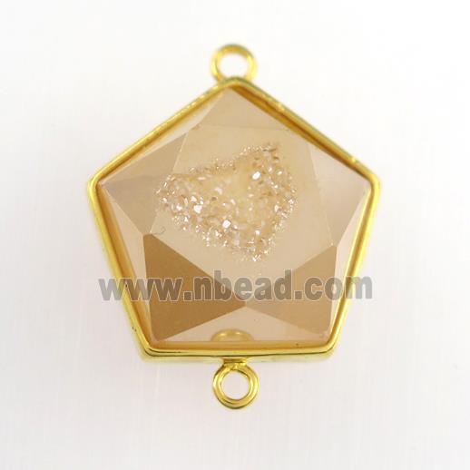 gold champagne Druzy Agate polygon connector