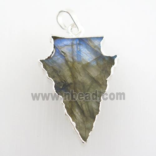 Labradorite pendant, arrowhead, silver plated