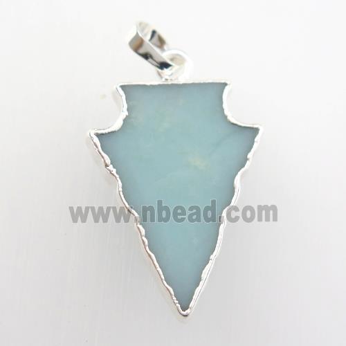 Amazonite pendant, arrowhead, silver plated