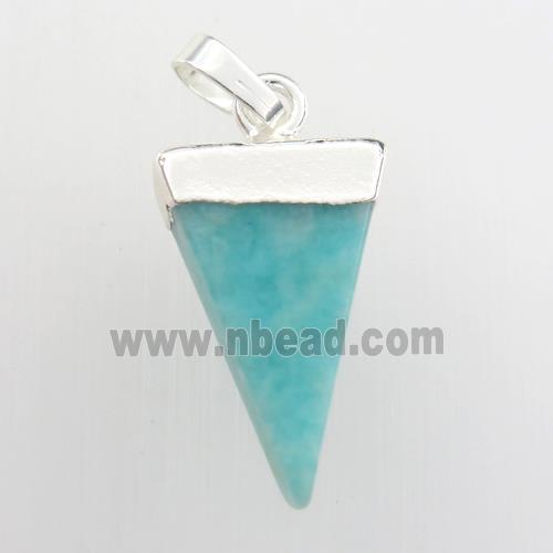 green Amazonite pendant, triangle, silver plated