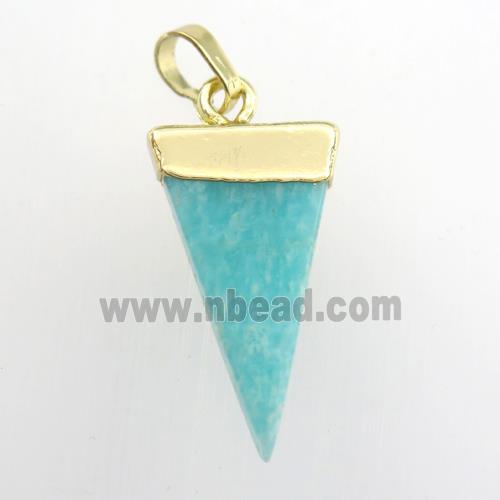 green Amazonite pendant, triangle, gold plated