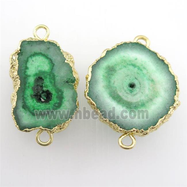 green Solar Druzy Quartz connector, freeform, gold plated