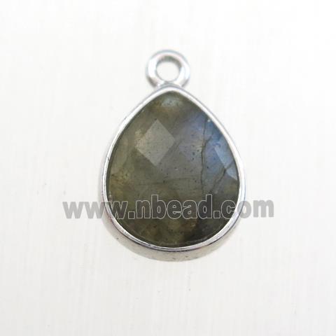 Labradorite pendant, teardrop, platinum plated