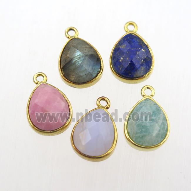 mixed gemstone pendant, teardrop, gold plated