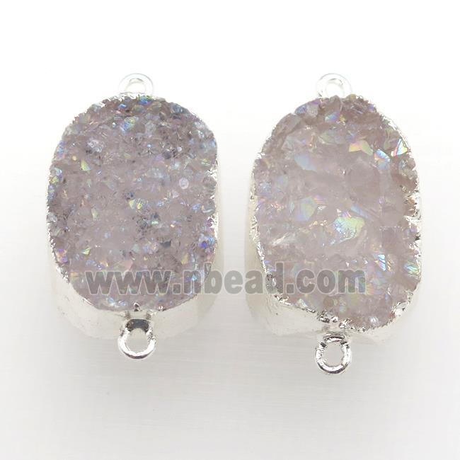 white AB-color Druzy Quartz connector, silver plated