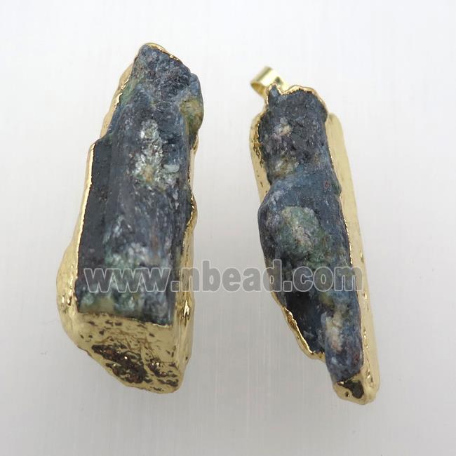 raw Kyanite pendant, freeform, gold plated