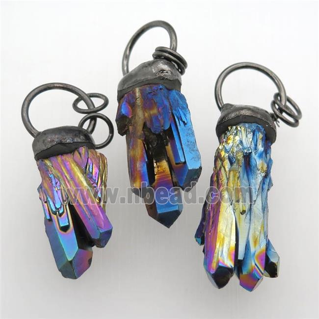 rainbow Crystal Quartz pendants, black plated