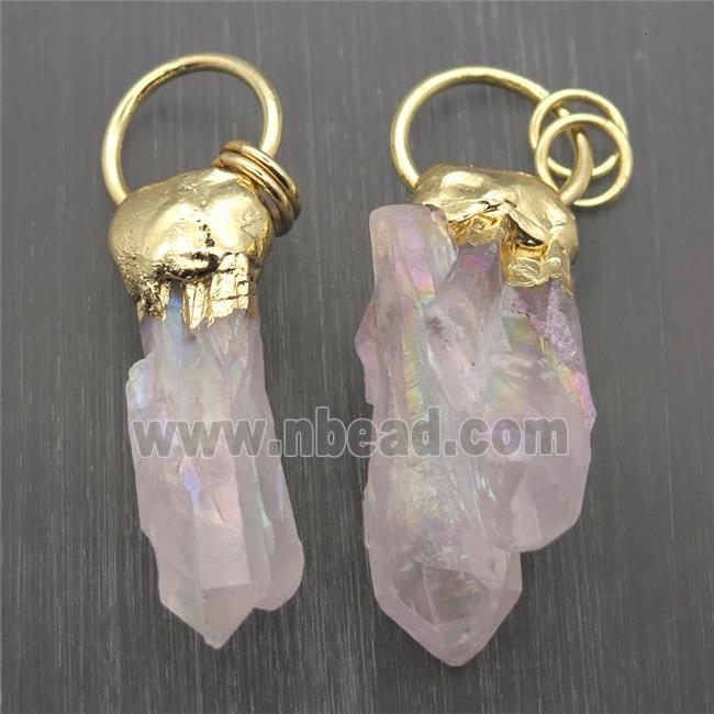 white AB-color Crystal Quartz pendants, gold plated