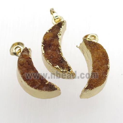 yellow Quartz Druzy moon pendants, gold plated