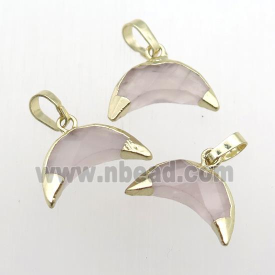 Rose Quartz crescent pendant, gold plated