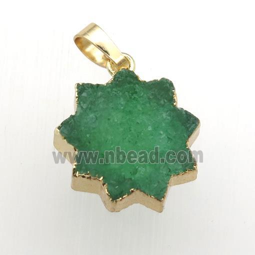 green Druzy Quartz sunflower pendant, gold plated