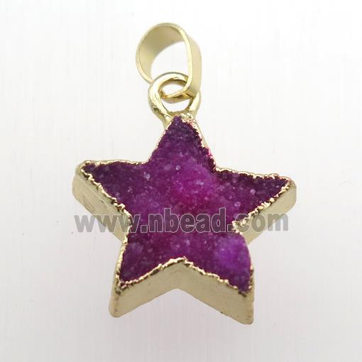 hotpink Druzy Quartz star pendant, gold plated