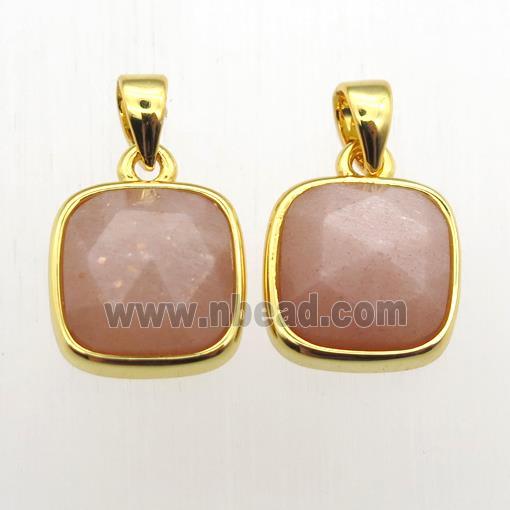 peach SunStone square pendant