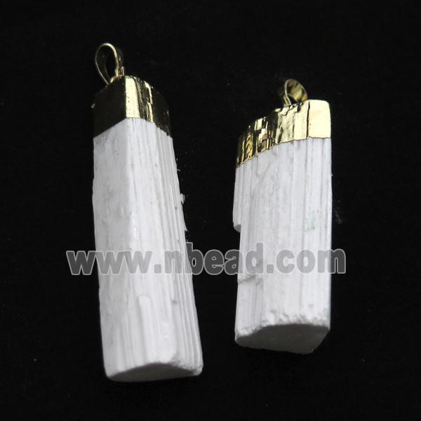 white Selenite stick pendant, gold plated