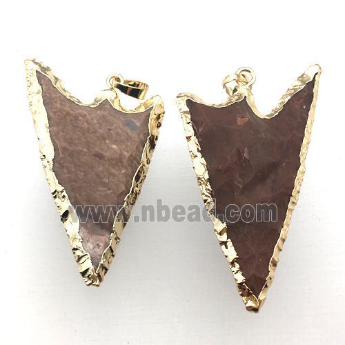 hammered Rock Agate arrowhead pendant, gold plated