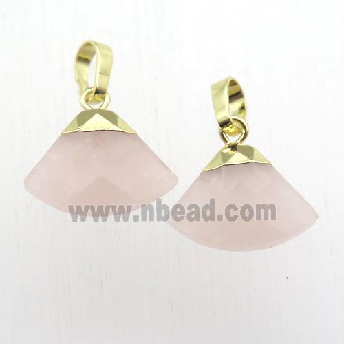 Rose Quartz fan pendant, gold plated