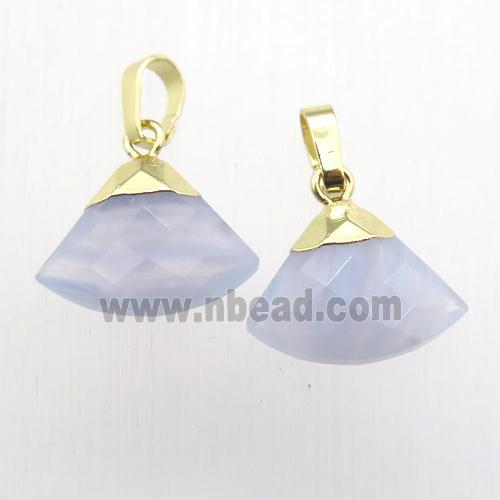 Blue Lace Agate fan pendant, gold plated