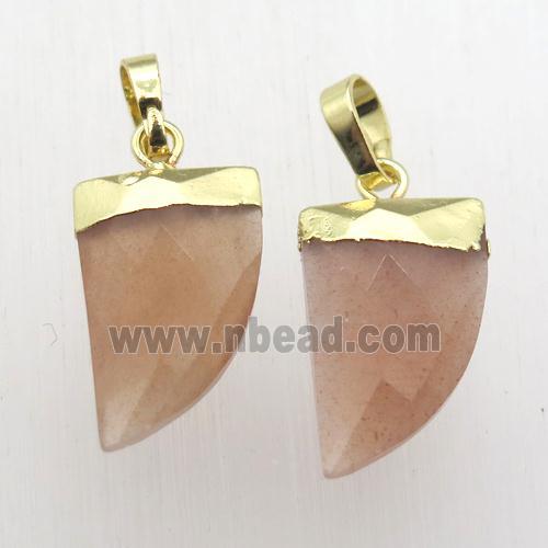 peach SunStone horn pendant, gold plated