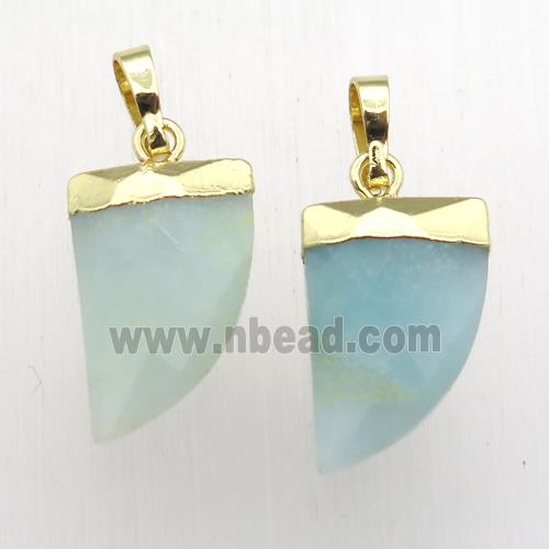 blue Amazonite horn pendant, gold plated