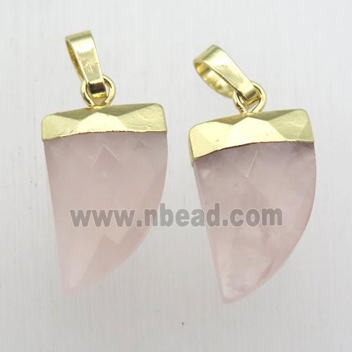 Rose Quartz horn pendant, gold plated