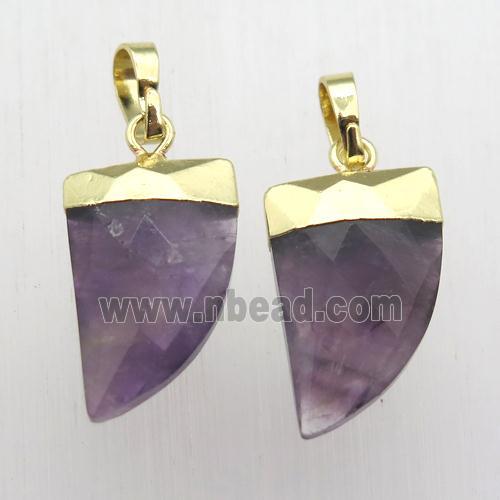 purple Amethyst horn pendant, gold plated