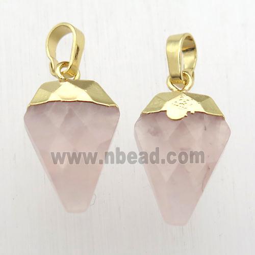 Rose Quartz arrowhead pendant, gold plated