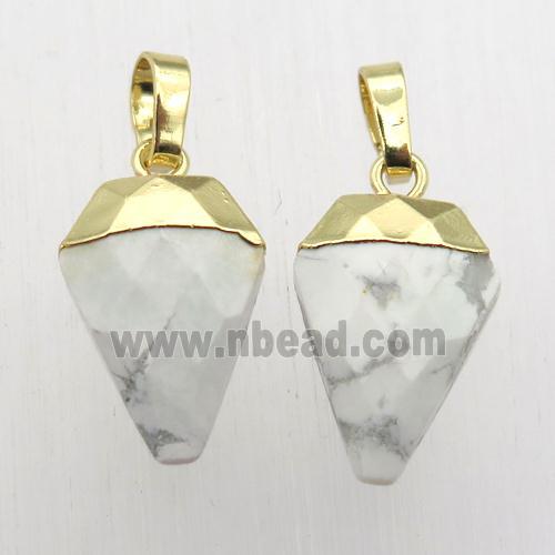 white Howlite Turquoise arrowhead pendant, gold plated