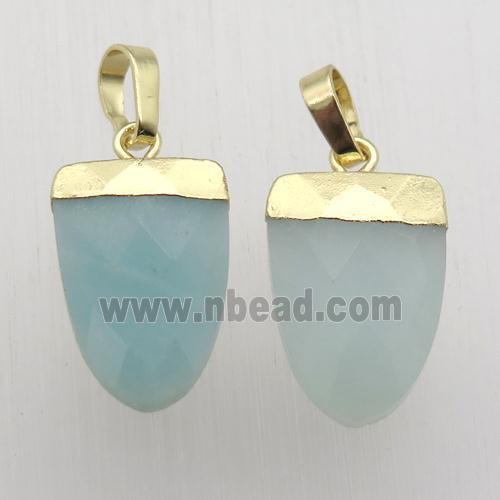 Blue Amazonite Tongue Pendant Gold Plated