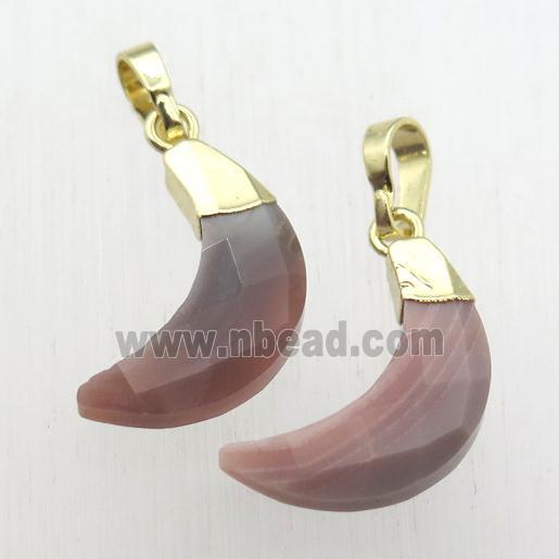 Botswana Agate crescent moon pendant, gold plated