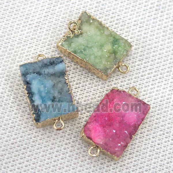 Quartz Druzy rectangle connector, gold plated, mixed color