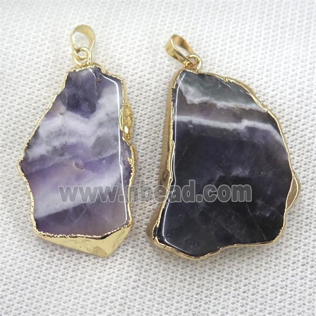 dogtooth Amethyst slab pendant, freeform, gold plated