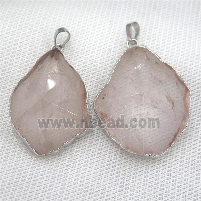 Clear Quartz pendant, freeform, point, silver plated