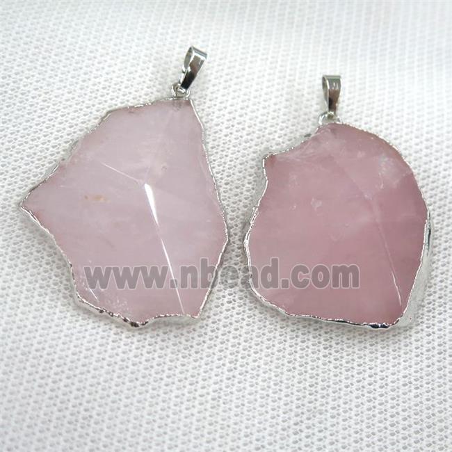 Rose Quartz pendant, freeform, point, silver plated