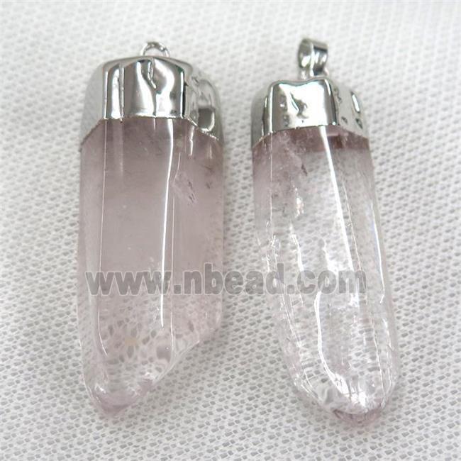 Clear Quartz stick pendant, platinum plated