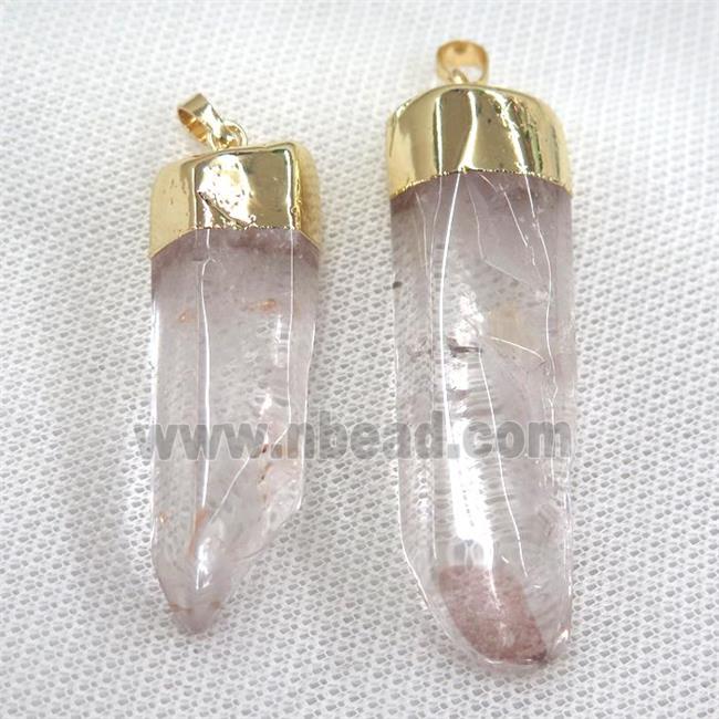 Clear Quartz stick pendant, gold plated