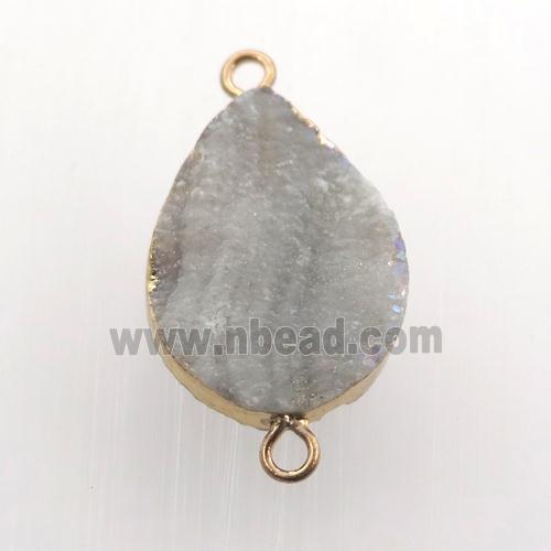 AB-color Solar Agate Druzy teardrop connector, gold plated