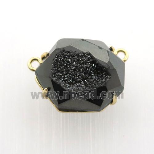 black Agate Druzy hexagon pendant