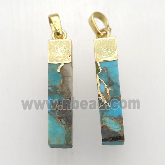 Mosaic Turquoise pendant, Cuboid, gold plated