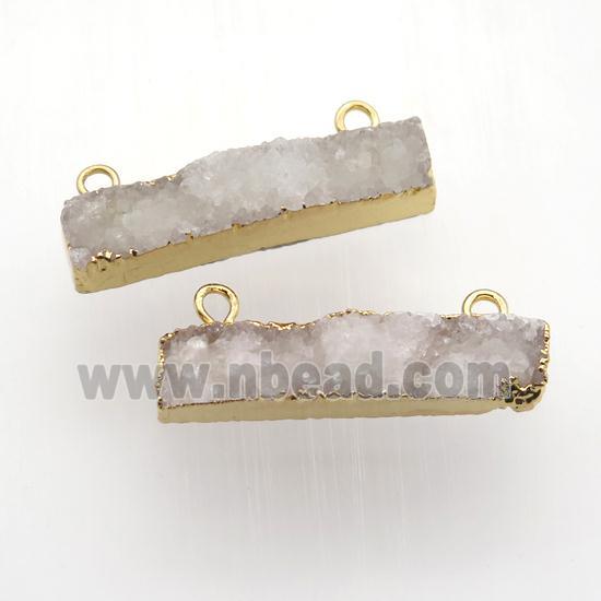 white Quartz Druzy pendant with 2loops, rectangle