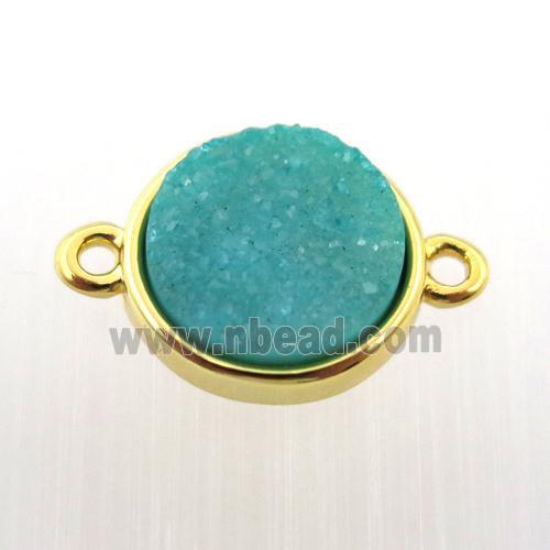 aqua agate druzy circle connector, gold plated