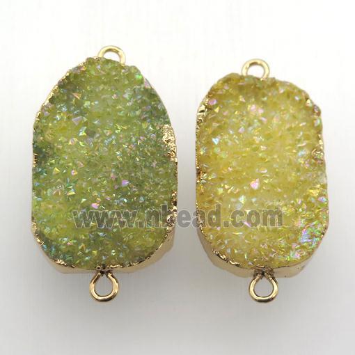 olive druzy quartz connector, freeform, gold plated