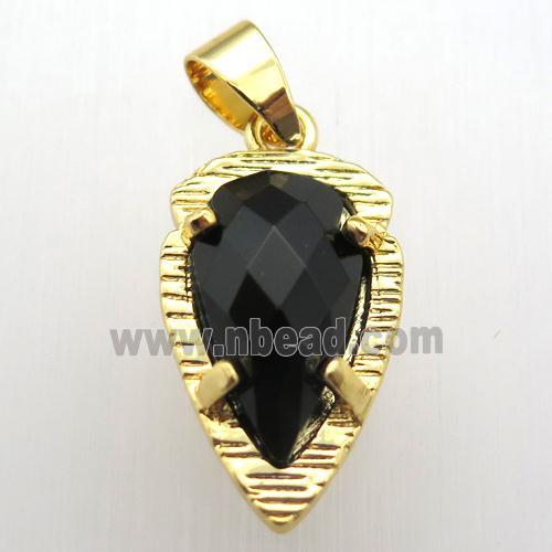 black onyx agate teardrop pendant, gold plated