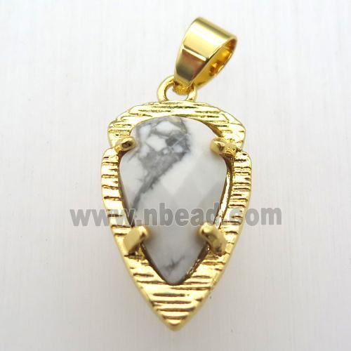 white howlite turquoise teardrop pendant, gold plated