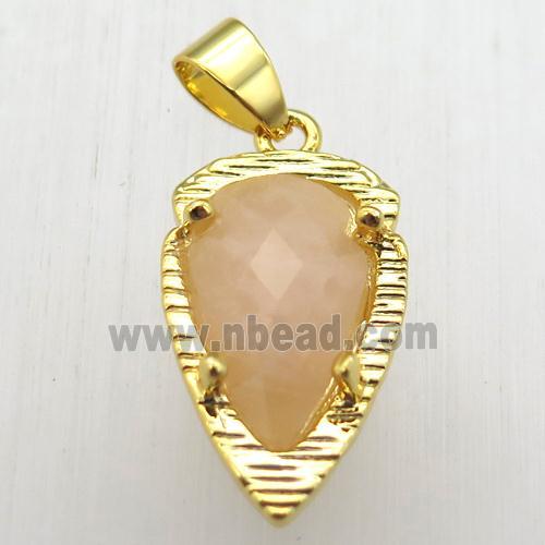 rose quartz teardrop pendant, gold plated