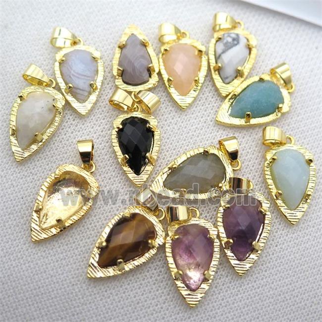 mix gemstone teardrop pendant, gold plated